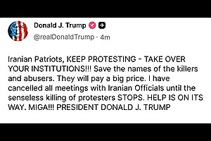 دونالد ترامپ: میهن‌پرستان ایرانی، به اعتراضات ادامه دهید، نهادهای دولتی را در دست بگیرید، کمک در راه است